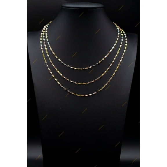 14K Solid Gold Mirror Chain,14k Solid gold 2.5mm Tricolor Twisted Mirror Chain, 14k Gold tricolor women necklace,Twisted Mirror Chain (Necklace length:16;)
