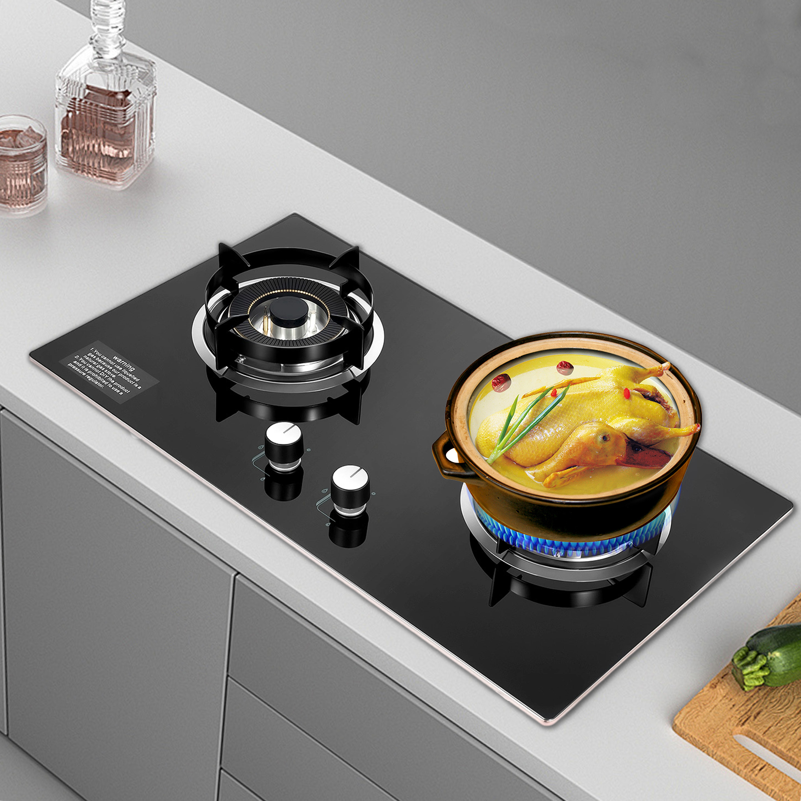 73*41*17cm 2 Grade Black Kitchen Natural Gas Cooker Countertop/Embedded Gas Cooktop Stove Top