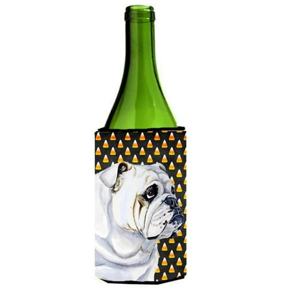Bulldog English Candy Corn Halloween Portrait Wine bottle sleeve Hugger - 24 oz.