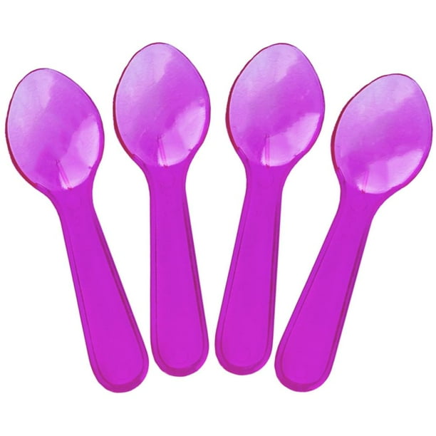 [25 Count] Transparent Purple Mini Tasting Spoons 3 in. Plastic Sampling Spoons Frozen