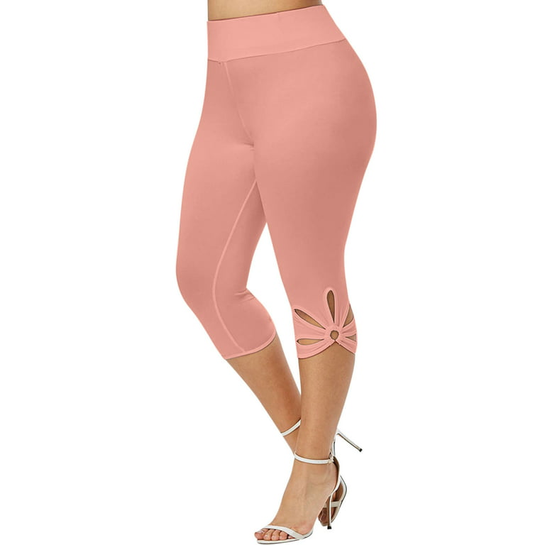 Gubotare Womens Yoga Pants Women's Plus Size Stretch Cotton Fold Over Waist  Flare Leg Yoga Pants,Pink 3XL 