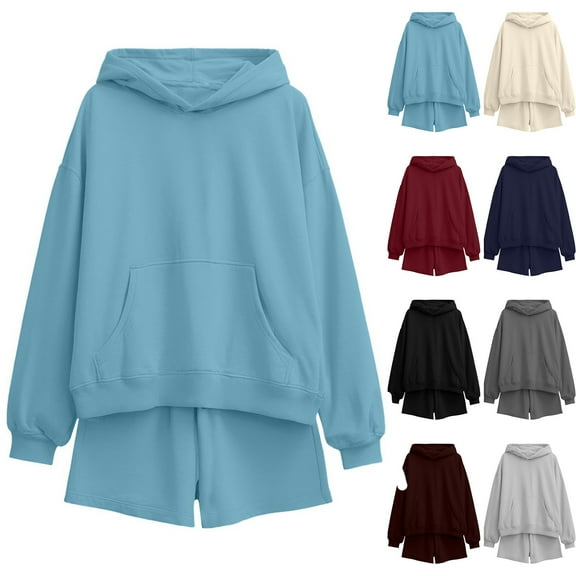 YOIAVAIOY Womens 2 Piece Outfits Hoodie and Shorts Sets Casual Athletic Outfits Lounge Tracksuit Travel Airports Matching Set Beige M