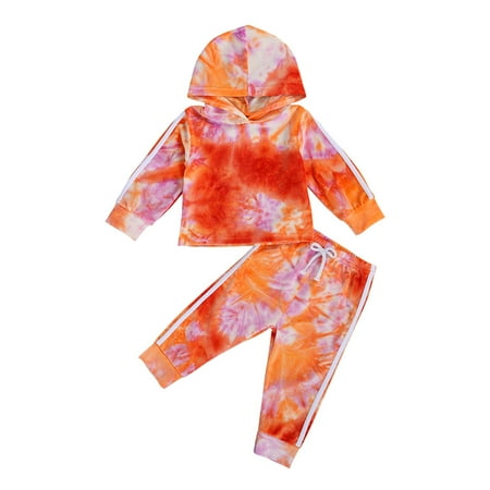 

Fanvereka Baby Tie Dye Clothes Set Long Sleeve Hooded Pullover+Drawstring Sweatpants Boys Girls Autumn 2Pcs Casual Outfits