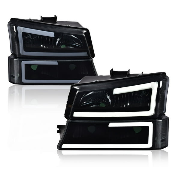 Fit For 2003-2007 Chevy Silverado LED DRL Smoked Lens Black Housing Headlights