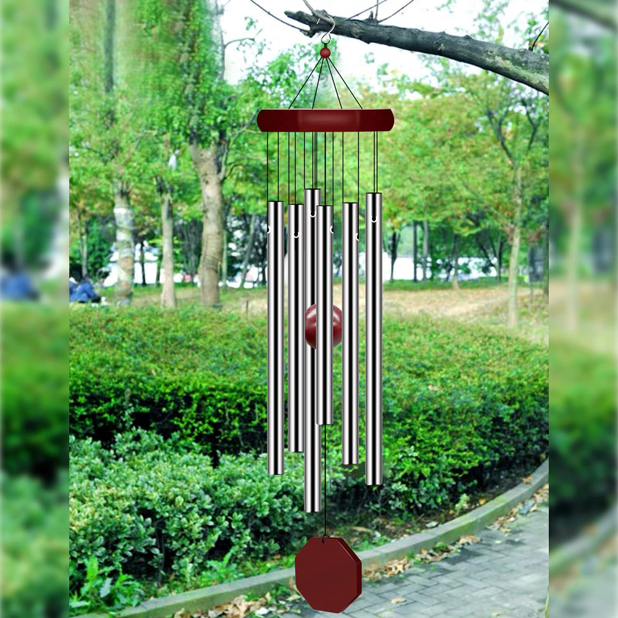 Memorial Wind Chimes, Large Deep Tone Outdoor Wind Chimes, 2 Pack Sympathy Wind Chimes with 6 Tuned Tubes, Decor for Garden, Patio, Balcony, Home, Bedroom, Living Room, Silver