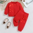thumbnail image 2 of Kogui Toddler Girl Clothes Outfits Set Toddler Baby Girl Outfits Embroidery Stripe Waffle Long Sleeve Sweatshirt Sweatpants Set Newborn Fall Clothes Size 6 9 Months (Red,6-9 Months), 2 of 6