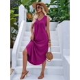 thumbnail image 6 of Women'S Summer Casual Loose Sundress Long Dress Sleeveless V Neck Split Tshirt Maxi Dresses Rose Red M, 6 of 9
