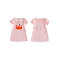 thumbnail image 2 of RUINIXCW Toddler Baby Girl Halloween Dress Outfit Cute Infant Baby Girls Summer Fall Pumpkin Dress Pumpkin Bow Embroidery Puff Short Sleeve Doll Collar A Line Plaid Dress, 2 of 9