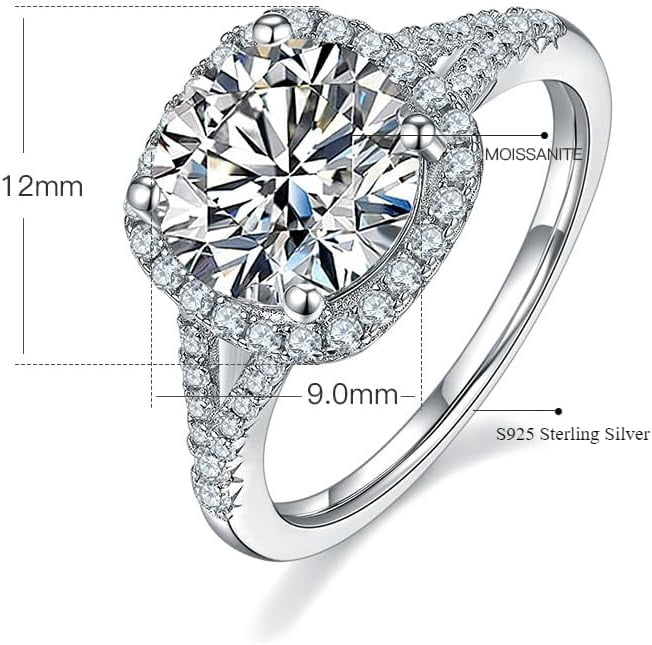 3 Carat Moissanite Ring for Womens Sterling Silver Moissanite Diamond Ring Moissanite Engagement Rings for Women Moissanite Wedding Rings Women's Moissanite Promise Rings