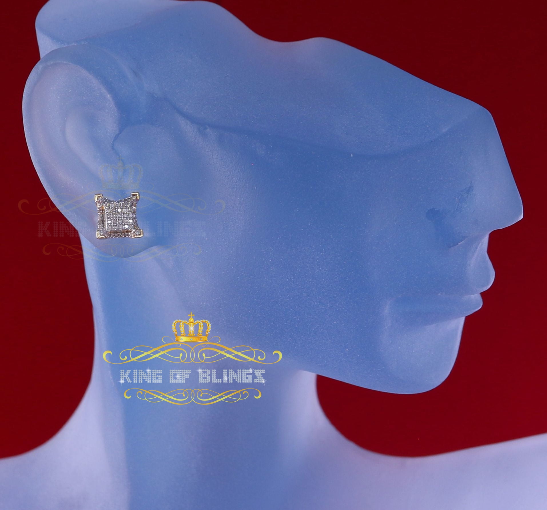 King of Bling's 10K Real Yellow Gold Real Diamond 0.25CT Men's/Women's Square Stud Micro Earring