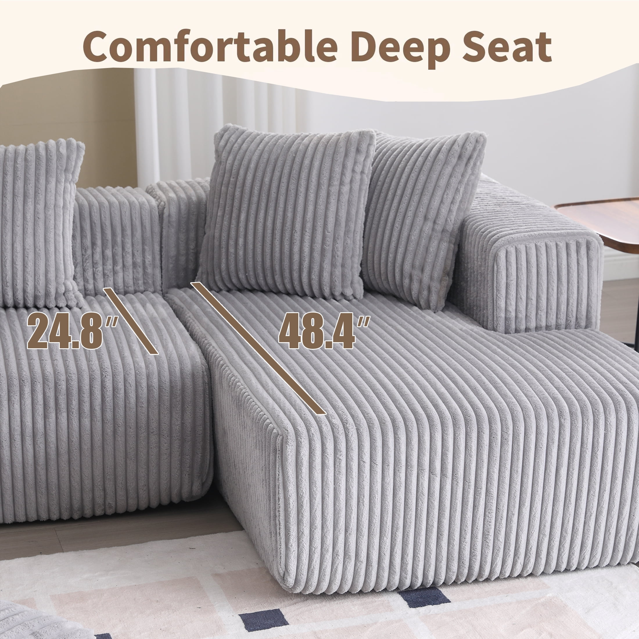 SEENYOO 130" Boneless Couch, Modern Couches for Living Room, U-Shaped 4-Seat Modular Sofa with Chaise, Oversized, No Assembly, Gray
