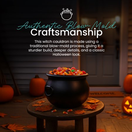 Union Products 55120 12 Inch Plastic Witch Cauldron Spooky Halloween Decoration, Black