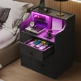 Nightstand Set of 2 with Charging Station and LED Lights, Modern