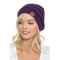 thumbnail image 2 of C.C Hat-20A Slouchy Thick Warm Cap Hat Skully Color Cable Knit Beanie Dark Purple, 2 of 2