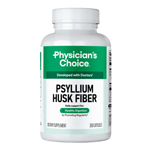 Physician's CHOICE Psyllium Husk Fiber - GLP-1 Friendly, Vegan Daily Fiber for Digestive Health, Regularity, & Heart Health - 300 Capsules