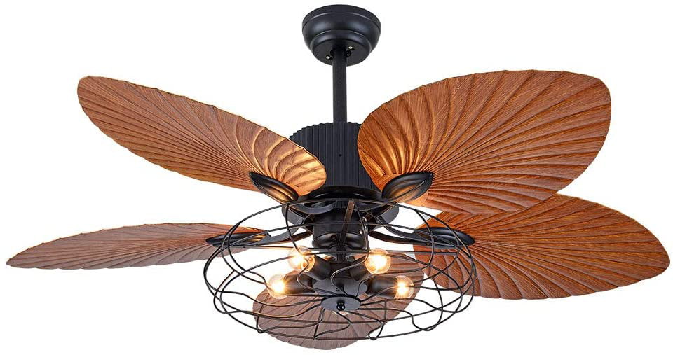 Tropical Ceiling Fan Palm Leaf 52" Blades Light Remote Reversible 3 Speed Chain 