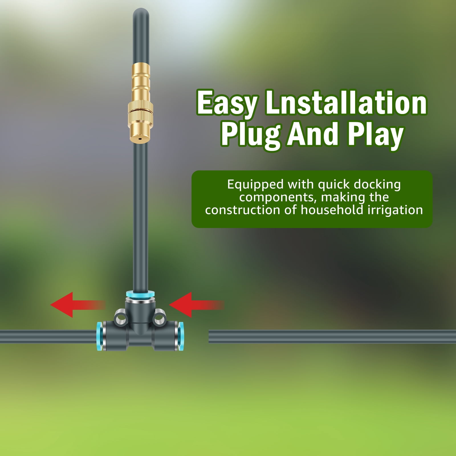 100Ft 1/4inch Drip Irrigation Kit Drip Irrigation System Garden Irrigation Kit with 360° Adjustable Copper Nozzles for Outdoor Greenhouse Lawn