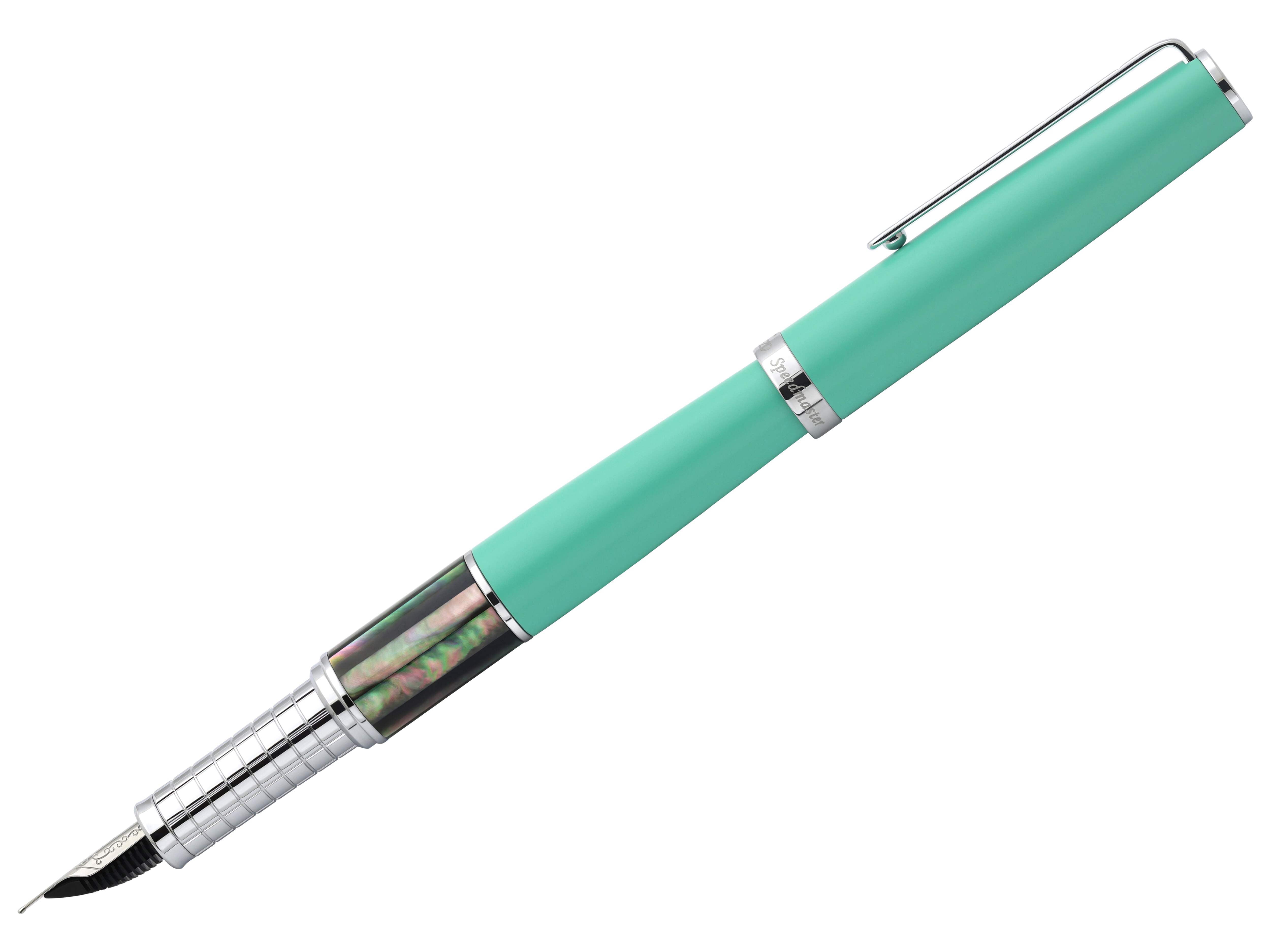 Xezo Speedmaster® Aqua Green Brass Fountain Pen (Medium Nib) - With Tahitian Black Mother of Pearl