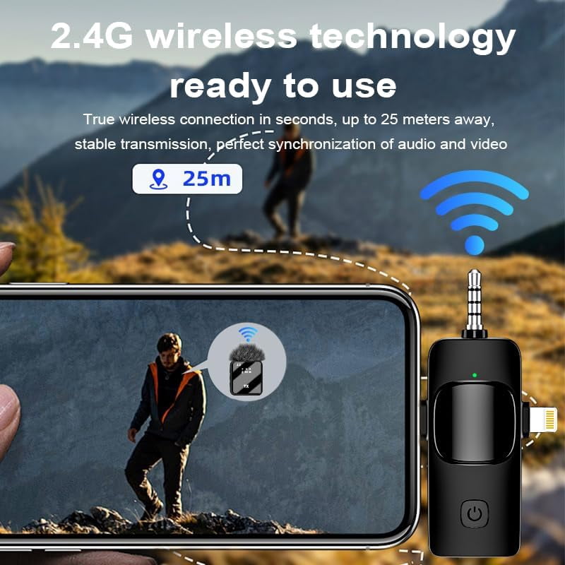 Wireless Lavalier Microphone 3 in 1 Mobile Phone Vlog Video Recording Interview Broadcasting for Android, iPhone and Camera