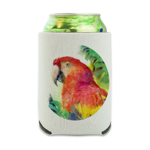 Rainforest Macaw Parrot Tropical Watercolor Can Cooler - Drink Sleeve Hugger Collapsible Insulator - Beverage Insulated Holder