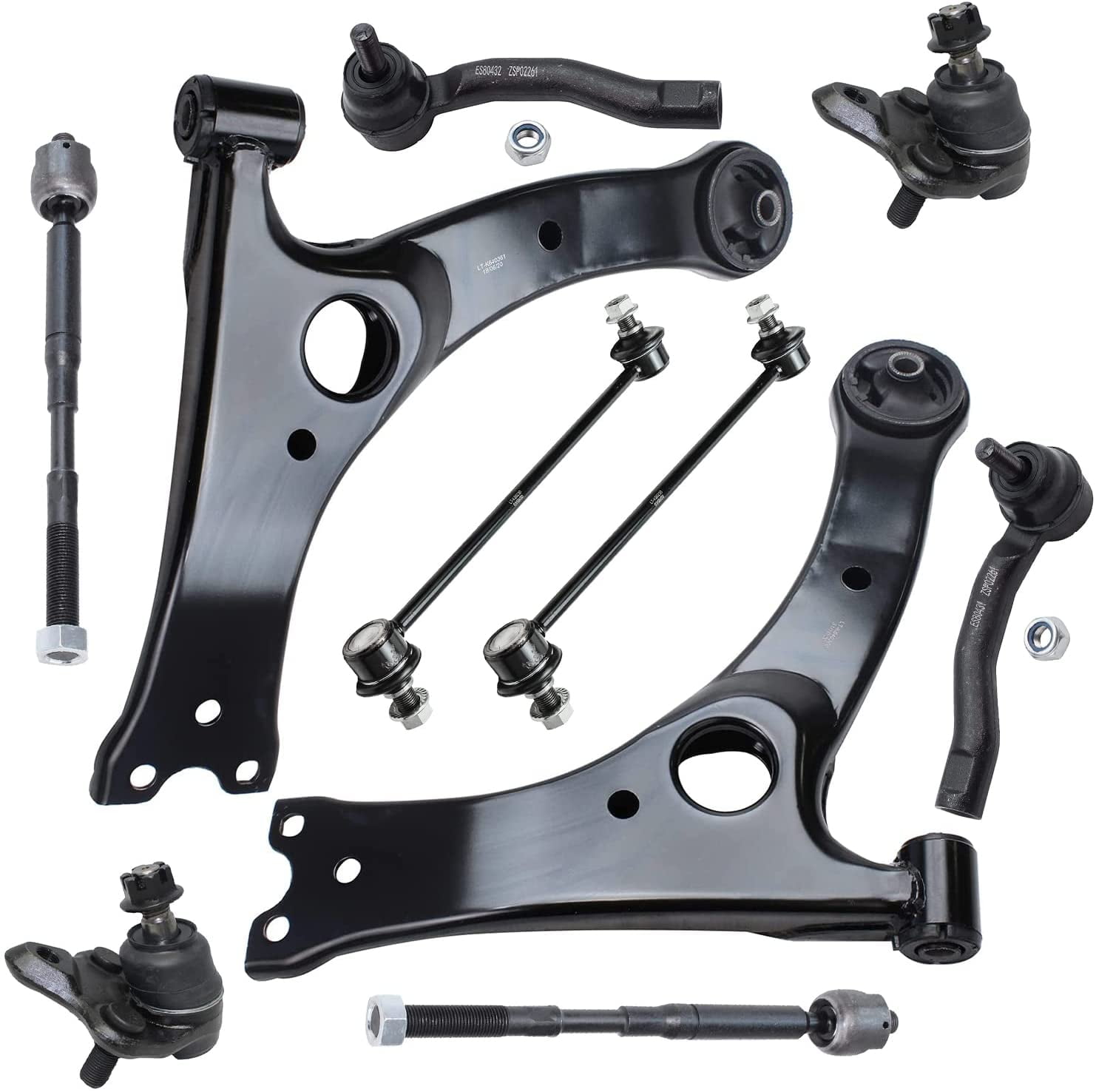 Detroit Axle - Front Lower Control Arms Ball Joints Sway Bars Tie Rod Ends Replacement for 2003-2008 Toyota Corolla - 10pc Set