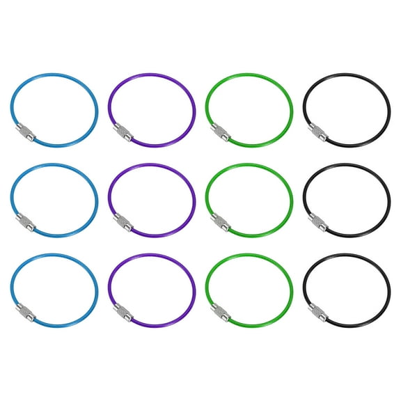Uxcell 5.9" Length Wire Keychain Cable, 12 Pack Stainless Steel 2mm Key Ring for Hiking Sport, Blue Black Purple Green