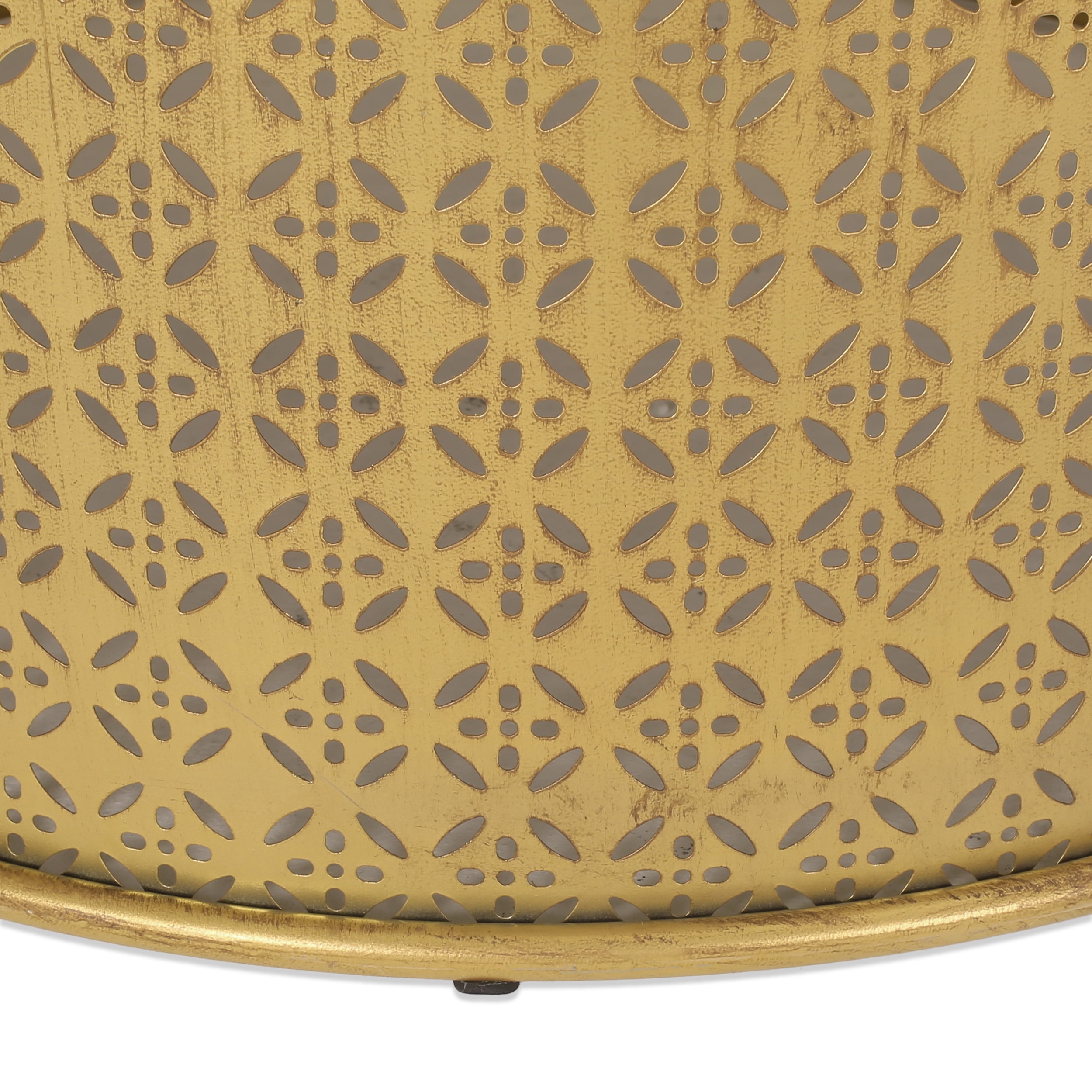 GDF Studio Arrastra Boho Lace Cut Iron Coffee Table, Gold Brushed Brown