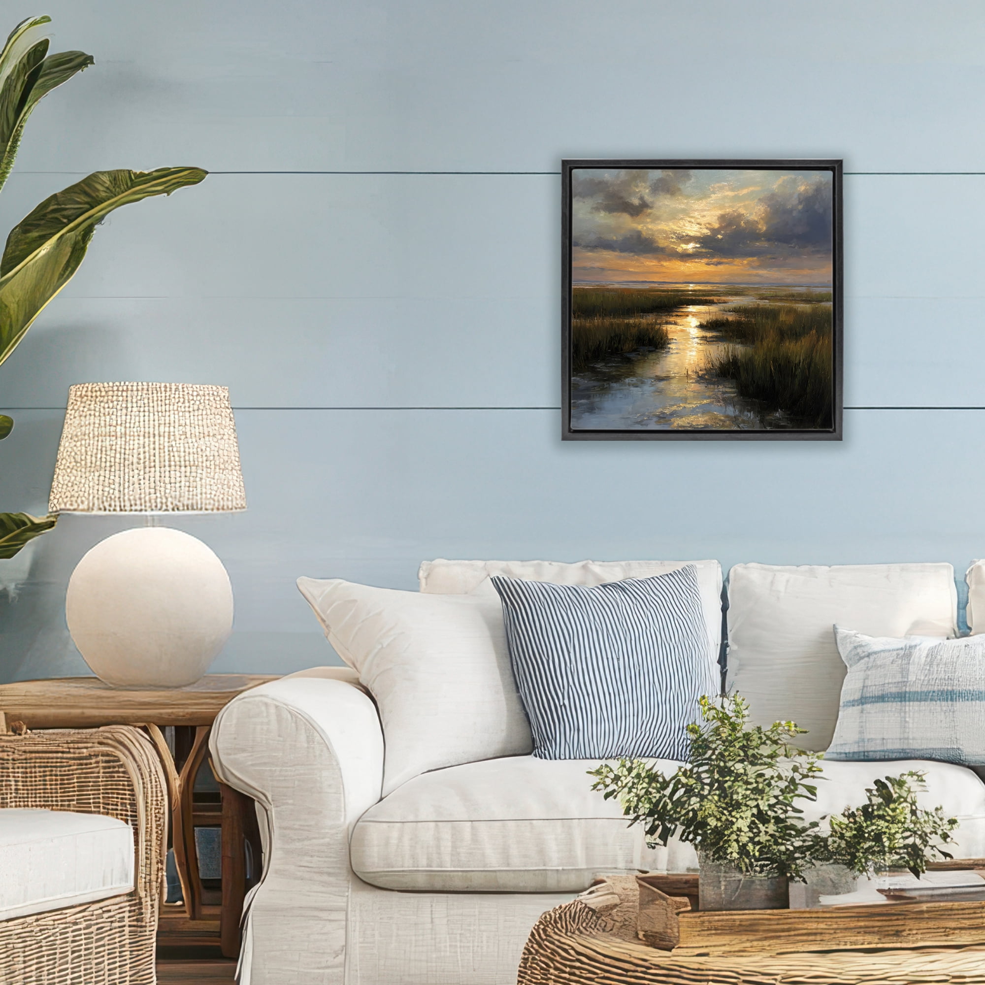 Stupell Industries Sunset Over Marshland Black Framed Floater Canvas Wall Art, design by Petal Prints Design
