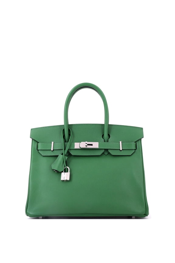 Pre-Owned Birkin Handbag Vert Bengale Epsom with Palladium Hardware 30 By Rebag