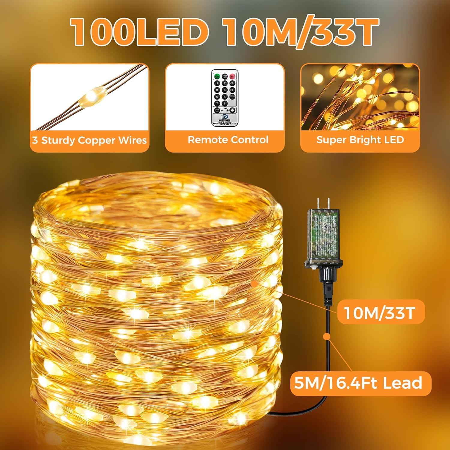 Fairy Lights Plug in with Remote, 33FT/66FT 100/200 LED Outdoor Twinkle Lights Waterproof with Timer, 8 Modes String Lights for Bedroom Patio Garden Wedding Christmas Decoration, Warm/Cool White
