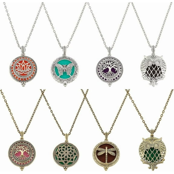 8 Pcs Essential Oil Diffuser Pendants Alloy Aromatherapy Charms Necklace Bulk Blend Perfume Diffuser Necklace Set