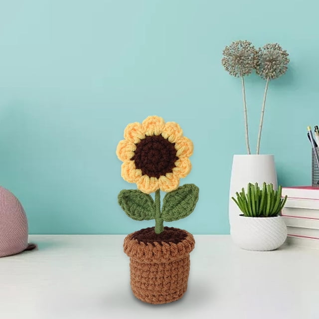 Flor de ganchillo hecha a mano Macarena mini ramo tejido a mano en maceta Girasol
