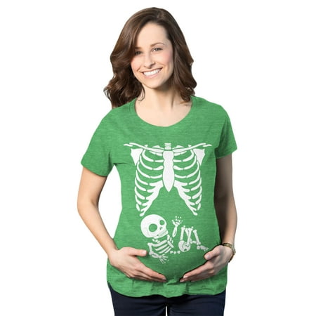 

Maternity Skeleton Baby T Shirt Funny Cute Pregnancy Halloween Tee Announcement (Green) - XXL