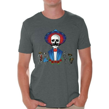 About Dance T-shirt - Awkward Styles Mustache Skull Tshirt for Men Sugar Skull Shirts Dia de los Muertos Outfit Mexican Skull T Shirt Day of the Dead Gifts for Him Mexican Holiday T Shirt Dancing Skeletons Shirt for Men