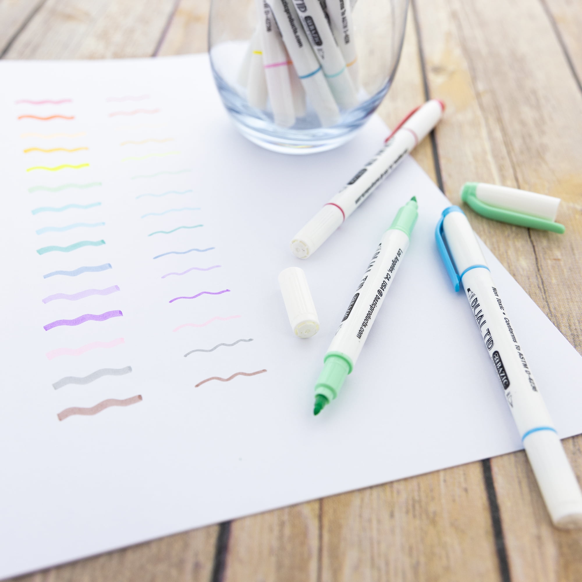BAZIC Dual Tip Creative Markers Set, Broad & Fine Point Tips Highlighter, 15 Colors Art Marker Pens, 2-Packs