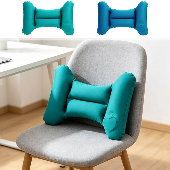 Portable Press Inflatable Lumbar Pillow, Milk Silk Fabric Lumbar Support Cushion, Ergonomic Pad for Office Chair Car Seat Sofa Camping Travel, B-Blue
