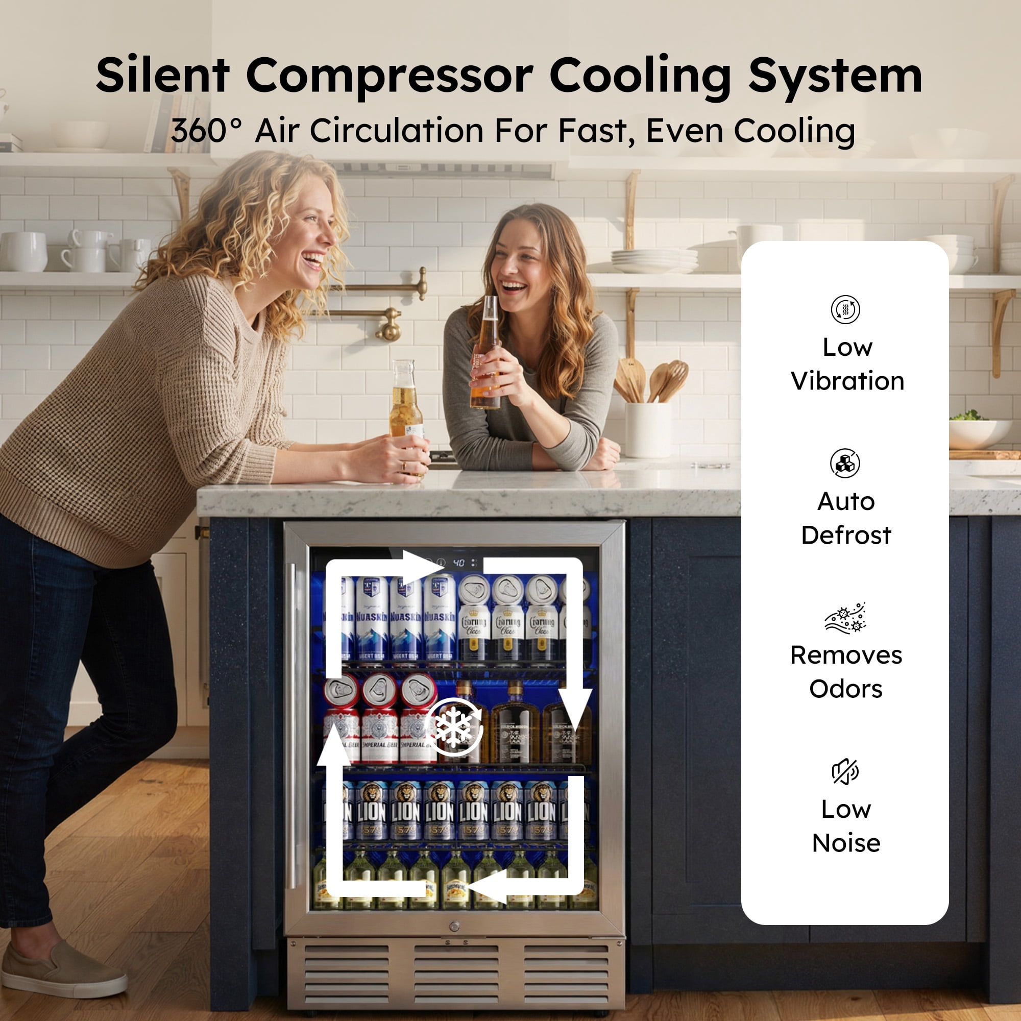 Simzlife  180 Cans Beverage Refrigerator, 24" Built-in Beverage Cooler, Under Counter Fridge with Glass Door,Black