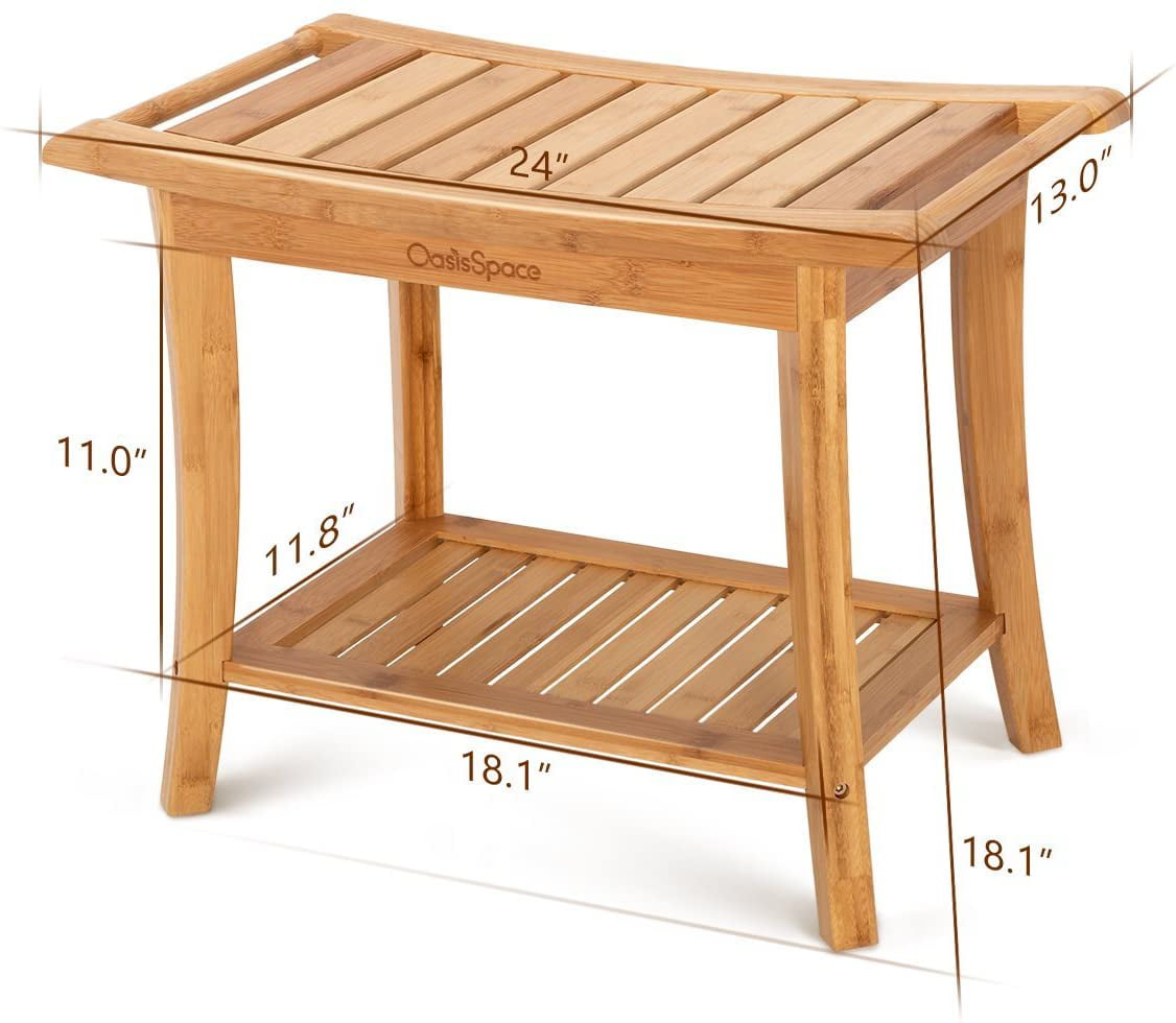 Wooden Spa Bath Deluxe Organizer Stool for Indoor Outdoor Use Unibambou Bamboo Shower Bench with Shelf 