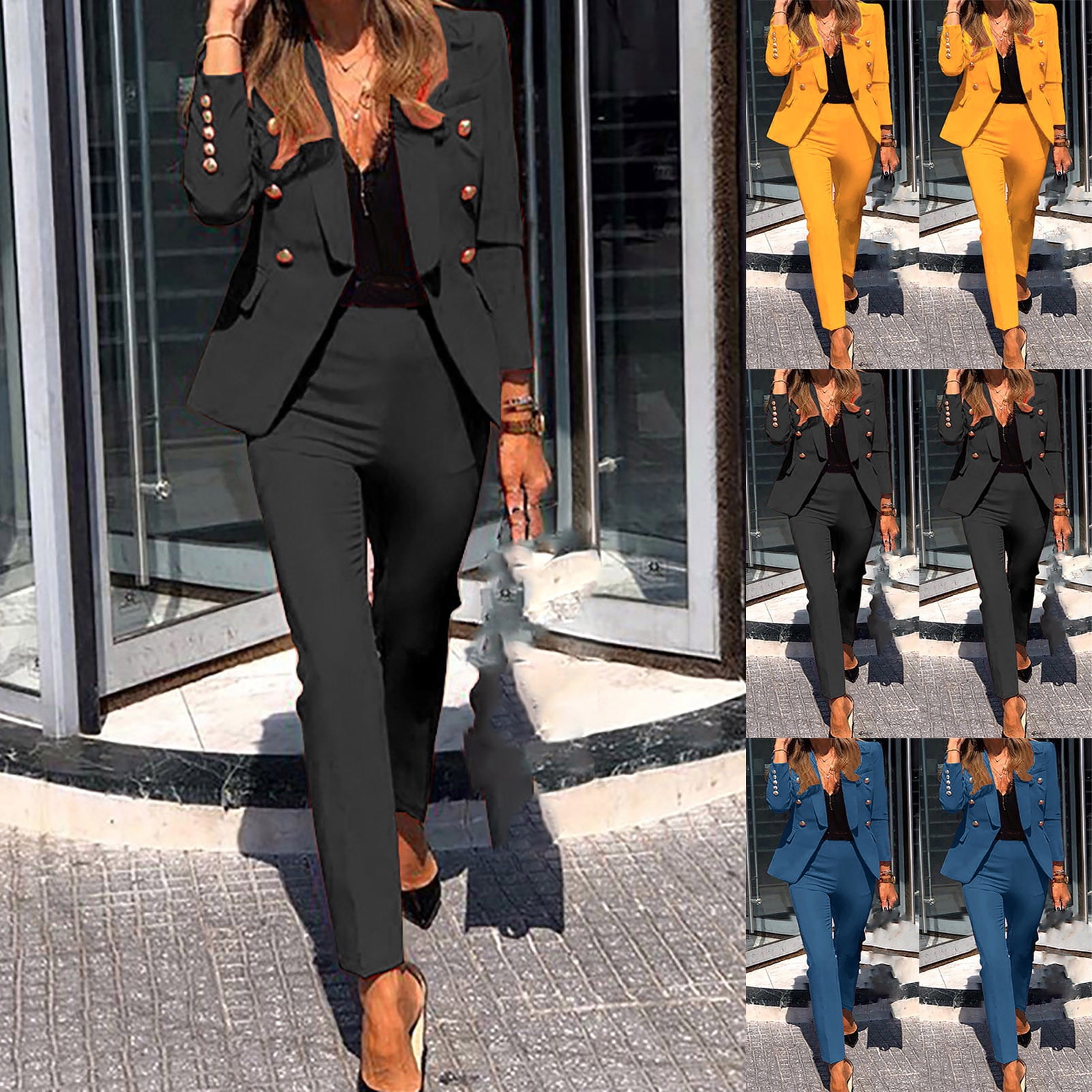 Womens Two Piece Outfits Blazer Pants Suits Party Clubwear Sexy Long Sleeve  Elegant Business Suit Sets 2 Piece 