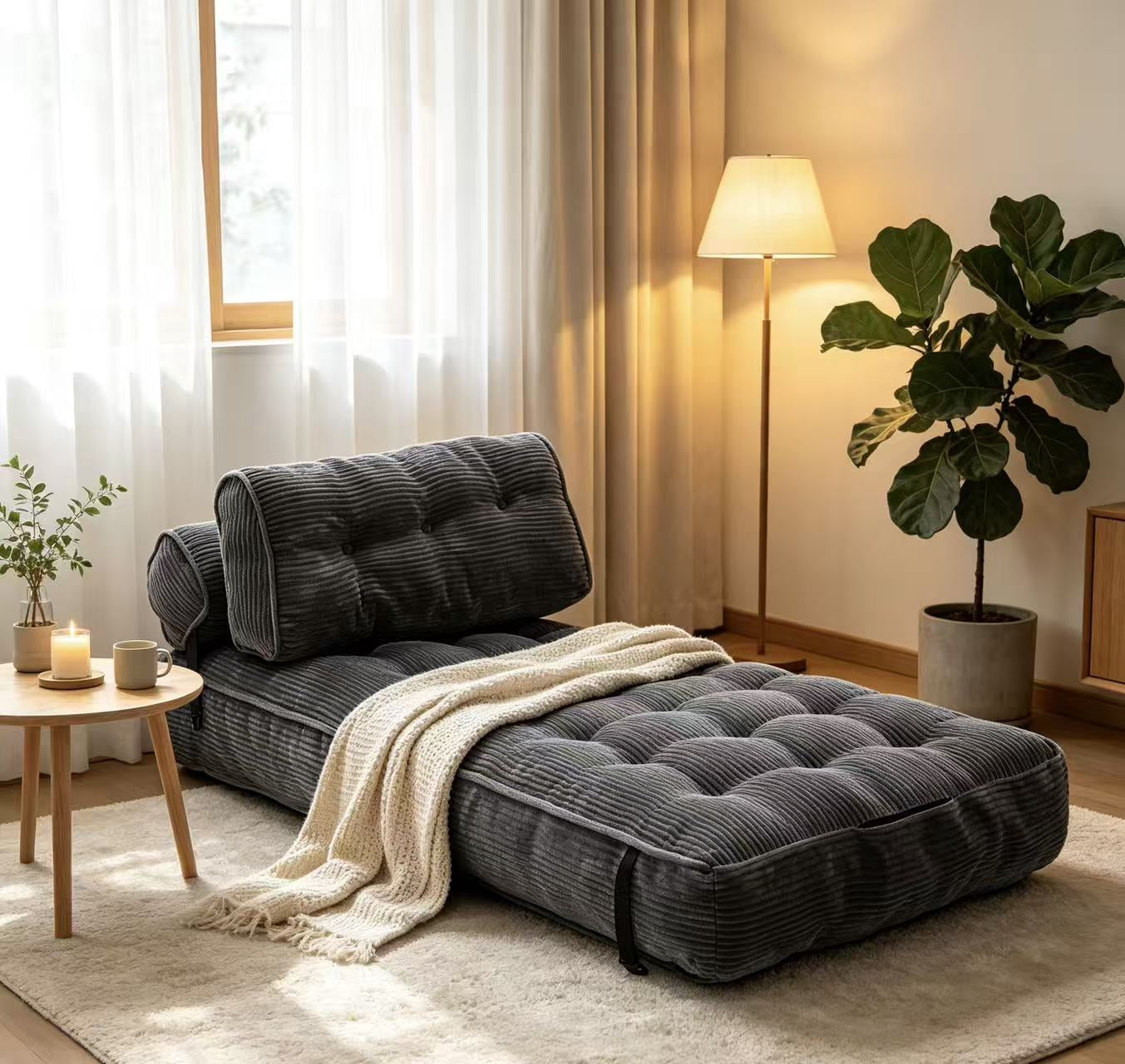 Leumius Folding Sofa Bed,Convertible Sleeper Chair with Pillow Foldable Mattress with Back Support, Portable Fold Out Chair Bed Comfy Floor Sofa Lounge for Living Room BedroomGray
