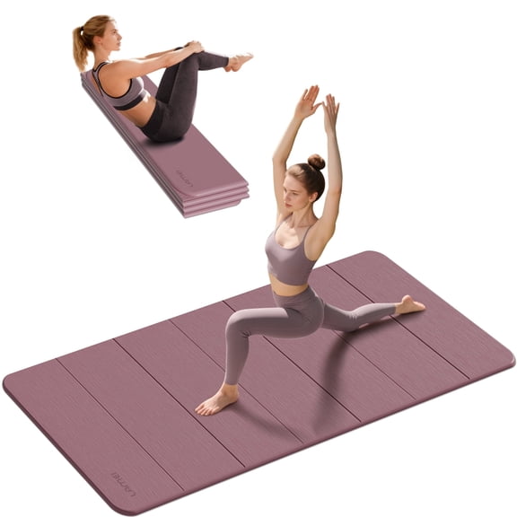 LAMEI Yoga Mat, Extra Large 48 x 40 Foldable Mat for Travel, 10mm Thick Exercise Mats for Home Workout(Deep Pink)