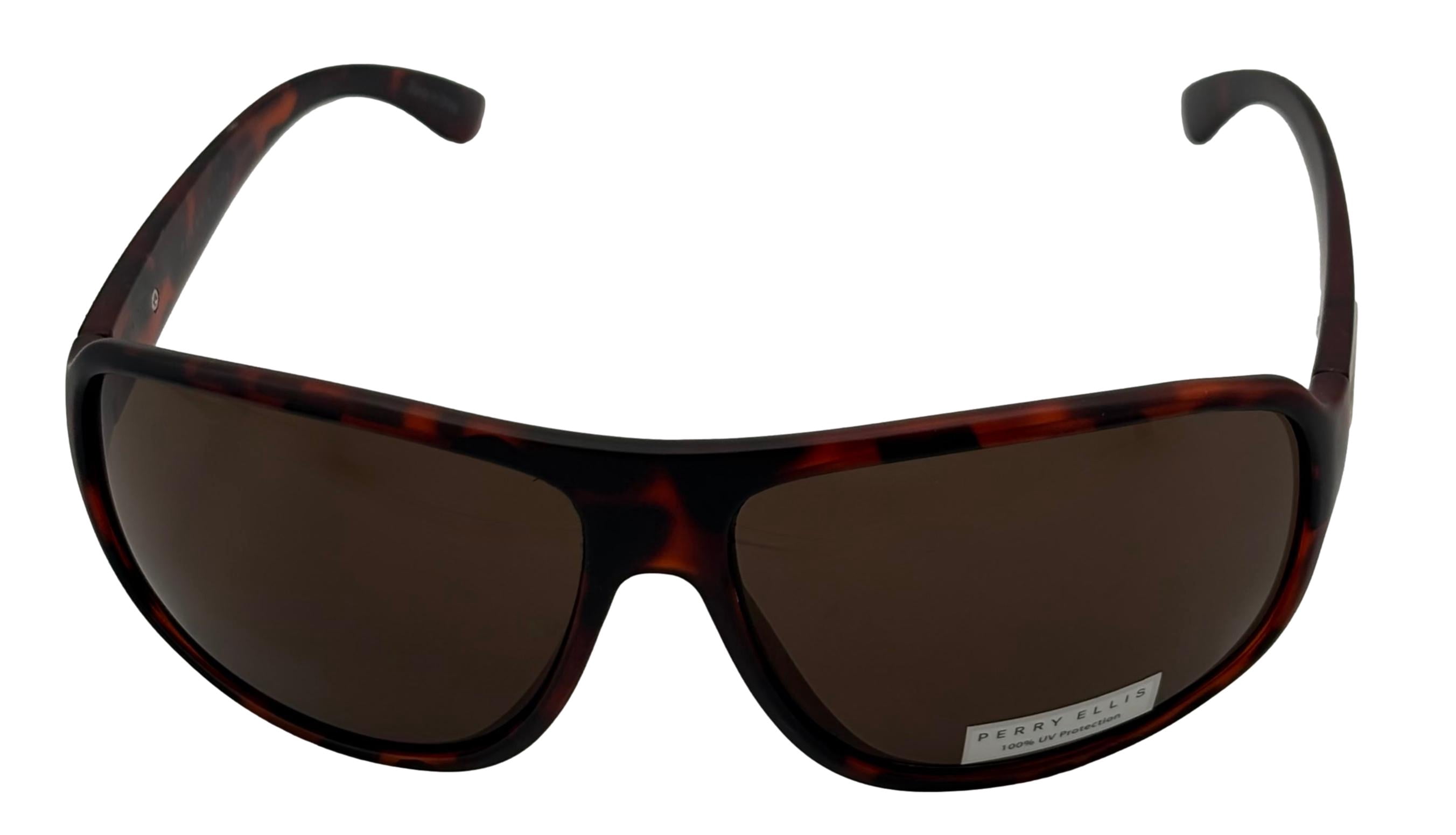 Perry Ellis Matte Demi Plastic Men's Sport Wrap Sunglasses, Brown Lens
