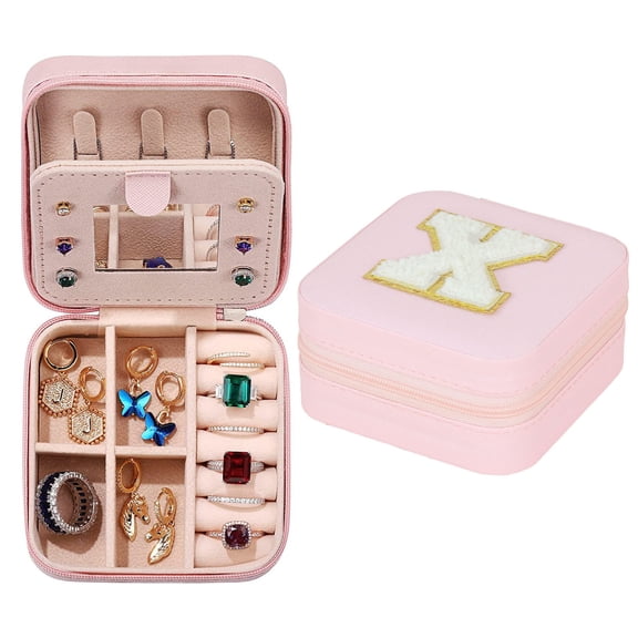26 Letters Earring Jewelry Display Storage Box, Flannel Lined Organizer Case with Necklace Hooks, Multi Compartment Jewelry Tray for Rings Bracelets, Portable Gift Jewelry Storage Box for Travel
