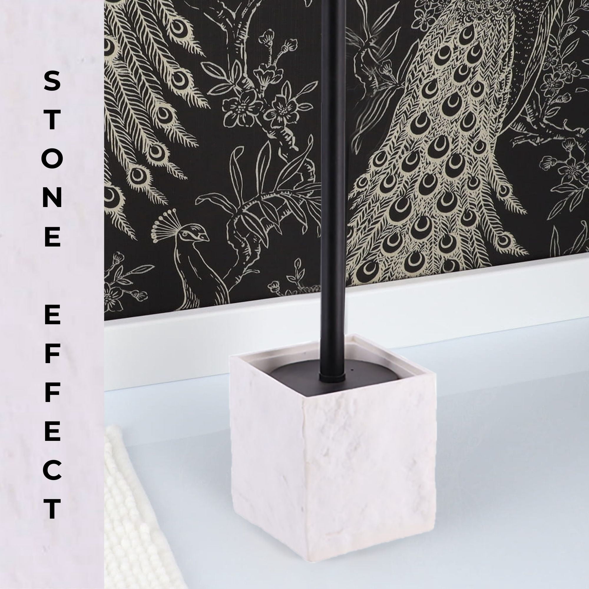 Evideco French Home Goods Stone White Toilet Brush & Holder Set with Toilet Brush, White