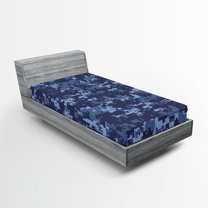Ambesonne Camo Fitted Sheet, Grunge Camouflage Style Effect, Twin Size, Pale Blue and Dark Blue