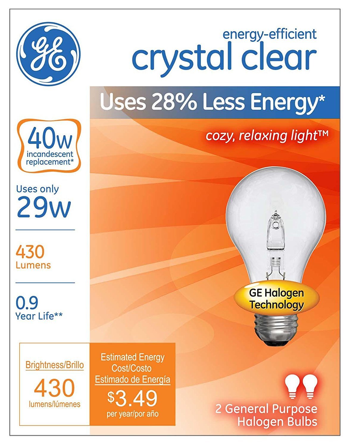 GE 29 Watt (40 Watt Equivalent) Clear Halogen Light Bulb, 2 Pack - image 2 of 4