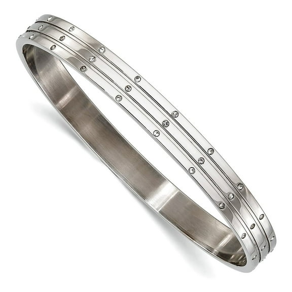 Chisel Stainless Steel Polished CZ Bangle