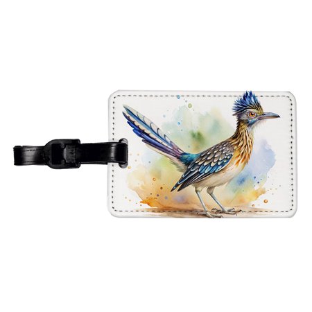 Greater Roadrunner New Mexico State Bird Watercolor Faux Leather Travel Luggage Tag