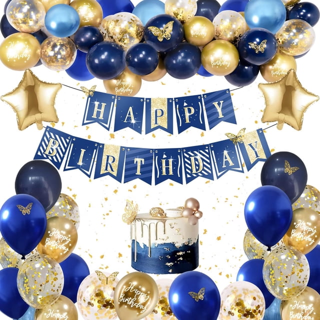 Globos Metálico de Azul Marino y Oro, Kit de Guirnalda de Mariposa de Globos de Lentejuelas, Globos Azul Marino para Boda, Fiesta de Cumpleaños, Graduación