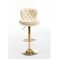 thumbnail image 2 of Set of 2 Cream Velvet Bar Stools - Adjustable Height, Golden Legs, Chrome Footrest. Kitchen & Home Bar Seating. Swivel Design, Comfortable Foam Filled. 17.3" Seat., 2 of 11